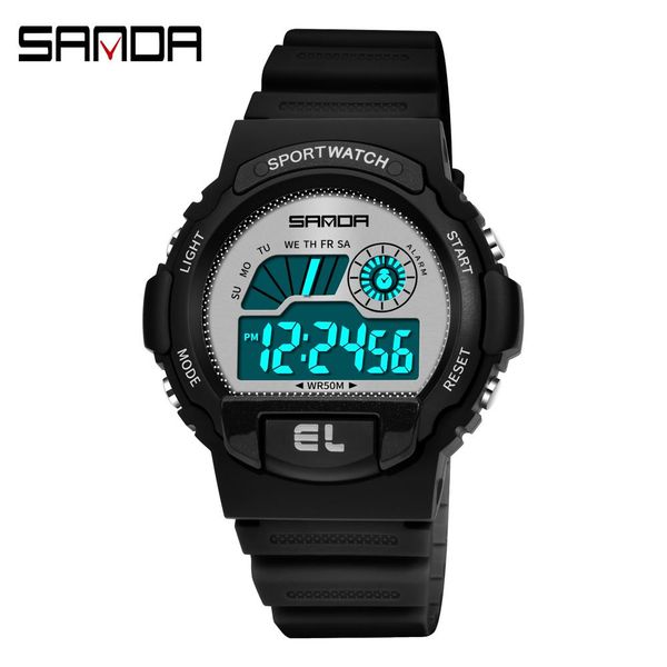 

sanda повседневная мода спортивная женщина часы девушки светодиодные цифровые военные часы ms водонепроницаемые наручные часы reloj de las s, Silver