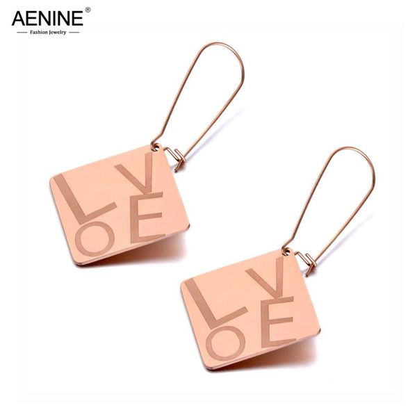 

AENINE Fashion Stainless Steel Geometric Dangle Earrings Bohemia Creative Love Letter Drop Earrings Jewelry For Women AE19292, Silver