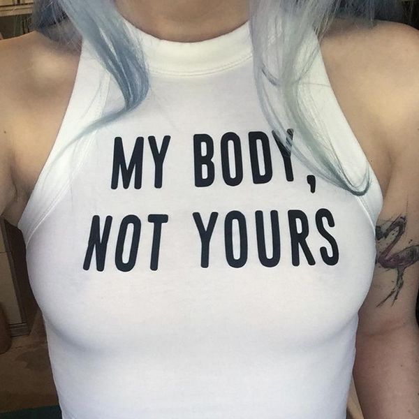 

my body not yours slogan new summer t shirt women white black letter print sleeveless crop cotton skinny tee