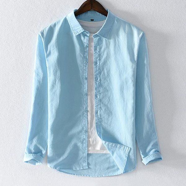 

men's casual shirts 2021 autumn linen long sleeve shirt business leisure fit solid 9027, White;black