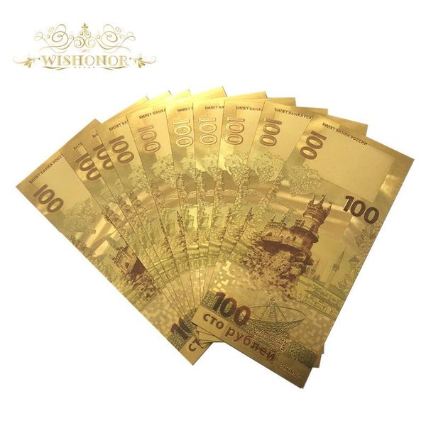 

560pcs lot russia gold banknote 100 rubles banknotes in 24k gold plated fake money gold plated business gift wmthof rimmer