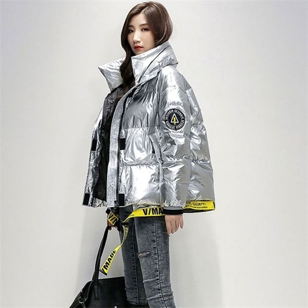 

fashion glossy jacket thick women short 2020 new korean letter ribbon white duck down coat winter warm outerwear parka dh06 c1204, Black