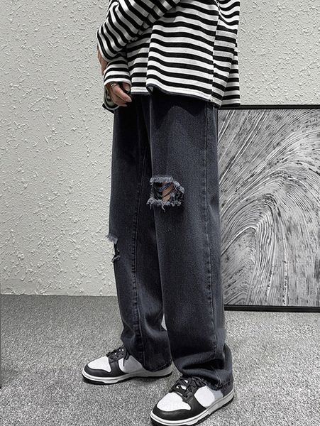 

men ripped straight leg jeans m7v8#, Blue