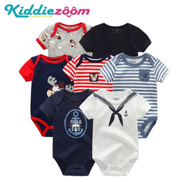 

baby rompers summer 7pcs/lot short sleeve boys clothes newborn girls jumpsuits 100%cotton roupas de bebe for 0-12m newborn 201023, Blue