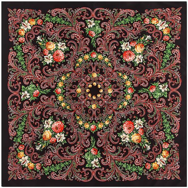 

100% шелковый шарф женщины испания ретро цветочные печать квадратные шарвы мусульманская обертка деревянка женская фолеус silk hijab lady bu, Black