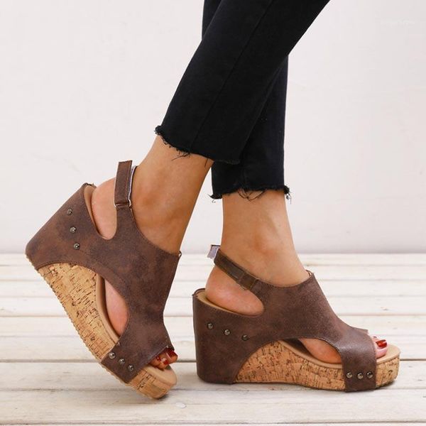 

sandals women wedge platform ladies peep toe buckle strap 2021 summer female comfortable casual shoes plus size 431, Black
