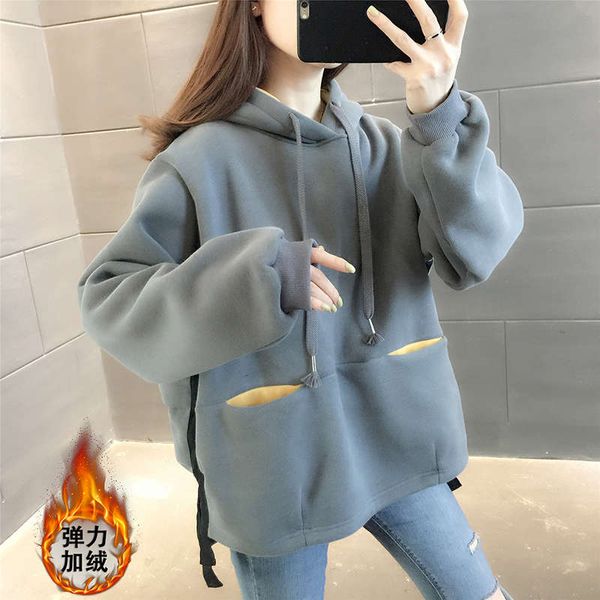 

new sweater women's autumn and winter plush loose korean versatile coat foreign style top, Black