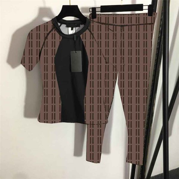 

leisure yoga sports tracksuits letter printed short sleeve t shirt tight slim leggings women sportswear, Gray