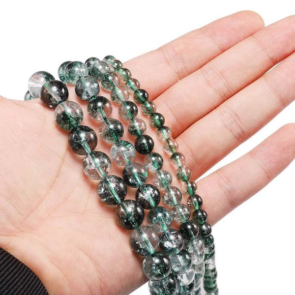 

1strand lot 6 8 10 12 mm natural green crystal stone beads green ghost crack phantom loose beads for jewelry making diy h jllbuc