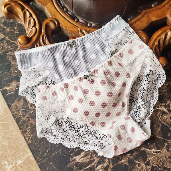

women's bow underwear fashion female dots cotton panties girl lace underpants breathable casual panties sweet briefs female, Black;pink