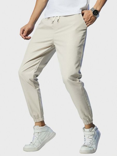 

men drawstring waist slant pocket tapered pants u6op#, Black