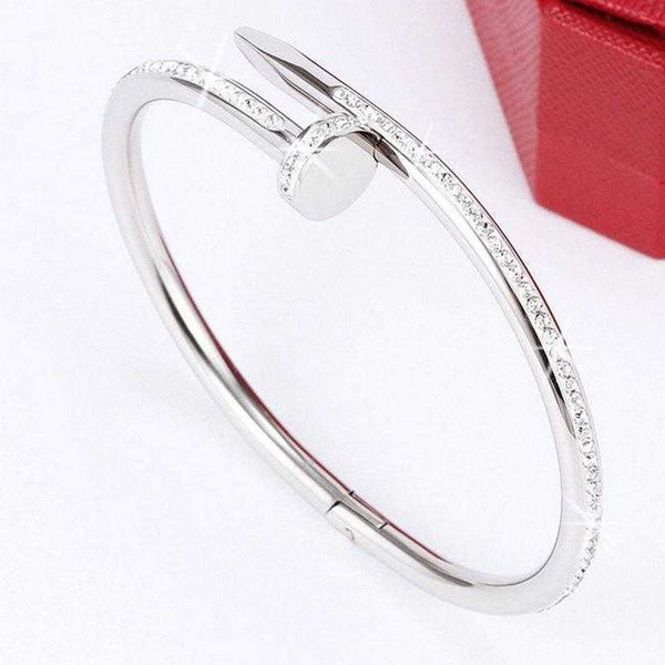 

2021 titanium bangle steel valentine's day bracelet 1 line full diamond cuff women 5 8cm fashion jewelry for lover gift no bo265w, Black