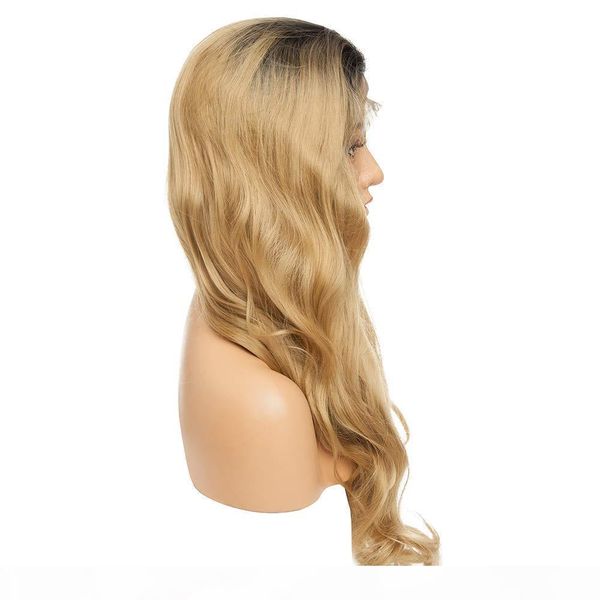 

мода длинные волнистые блондинки кружева передний парик омбрецветный цвет безразличной полной плотности синтетические парики для женщин терм, Black