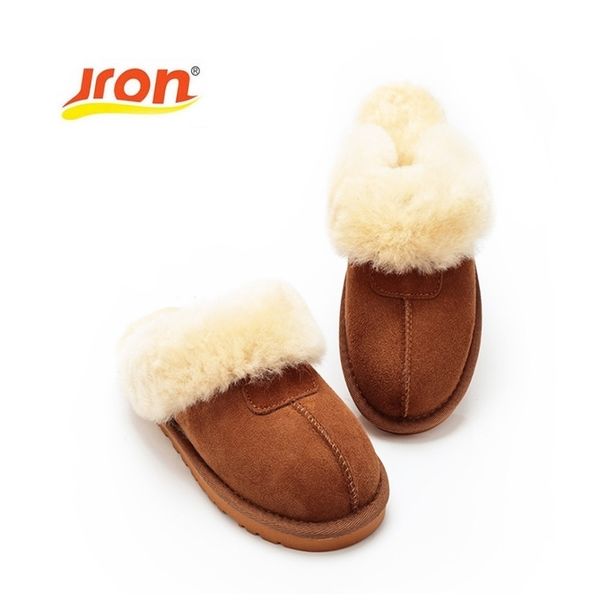 

jron 9 color sheepskin genuine wool winter slippers women plush home shoes fur warm comfort indoor house use slippers large size y200106, Black