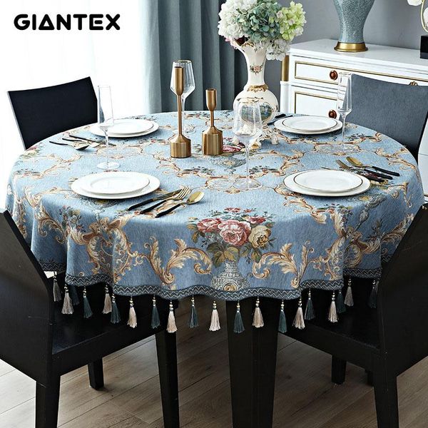 

giantex decorative round european chenille tablecloth for home dining room table cover european classical tassel catering wmtiqy