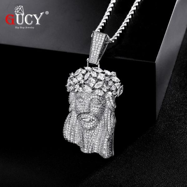

pendant necklaces gucy big jesus necklace & with tennis chain gold color iced out cubic zircon men's hip hop jewelry gift, Silver