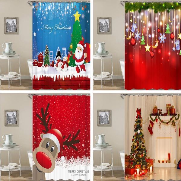 

shower curtains christmas printed curtain waterproof quick dry for bathroom with hooks decor gifts1