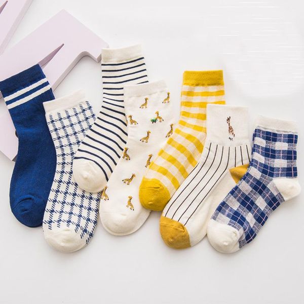 

socks & hosiery cotton women creative striped print group female casual mid-tube beautiful spring autumn harajuku short sock, Black;white