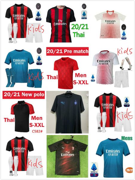 

men kids kit 20 21 ibrahimovic soccer jerseys 2020 2021 piatek home third football shirt paqueta theo uniforms tonali#8 maillot de foot, Black;yellow