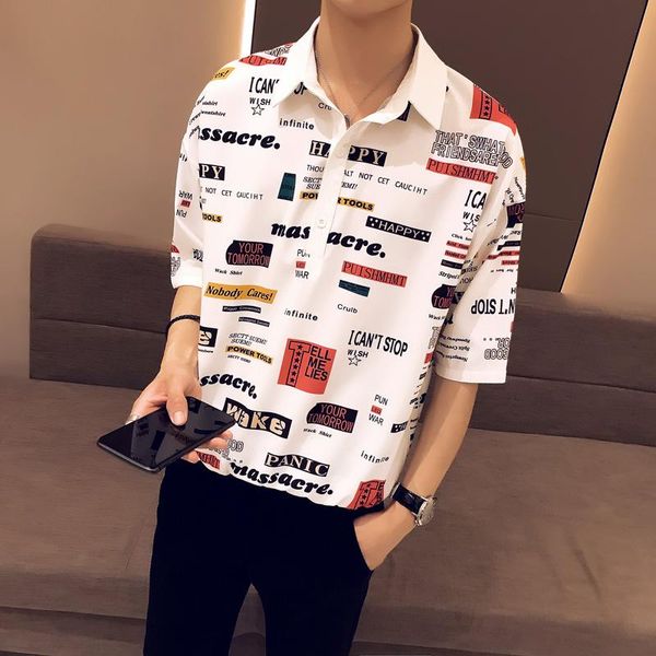 

men's casual shirts 2021 fashion boutique print half-sleeved shirt / dress loose thin summer comfortable clothing, White;black