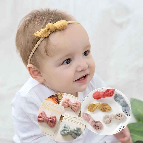 

woolen baby nylon headbands bow hairpins for girls knotted bb clip hair clips lovely hair barrettes turban accessories, Slivery;white