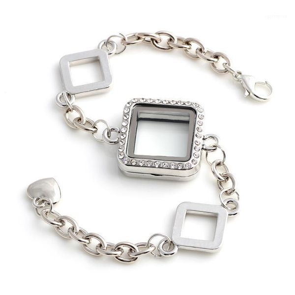 

5pcs new arrival rhinestone floating glass memory locket bracelet for women wedding bangle jewelry1, Golden;silver