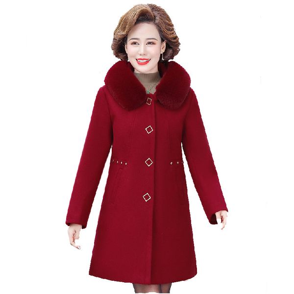 

2021 new autumn winter padded new thickened mother wear mid-length woolen hooded plus 5xl fashion coat women 07m0, Black