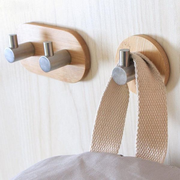 

hooks & rails heavy duty adhesive wooden wall 3m stick on hangers without nails for bathroom, kitchen home | towel coat and door hook