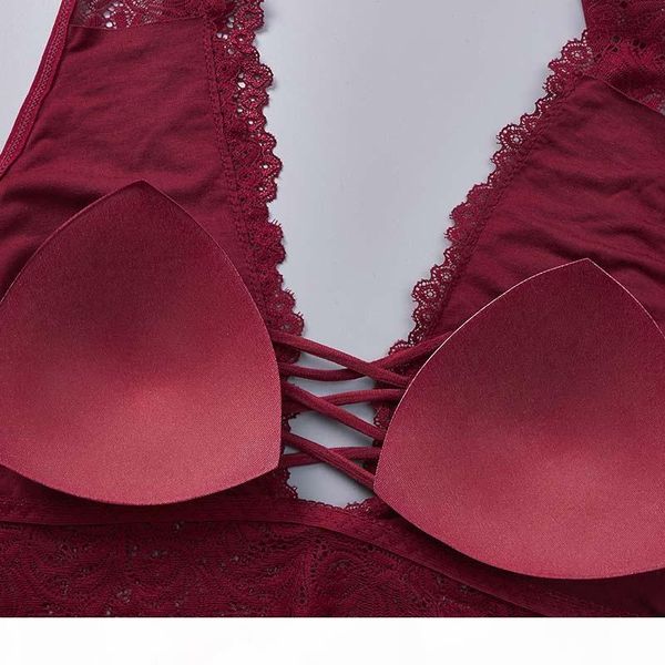 

qualitylace bralette camisoles tank women deep v back cross wireunderwear lingerie brassiere, Red;black