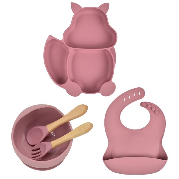 

baby feeding sets 5pcs/set children's tableware sucker bowl spoon fork kids dishes cartoon divided dinner plate 220209