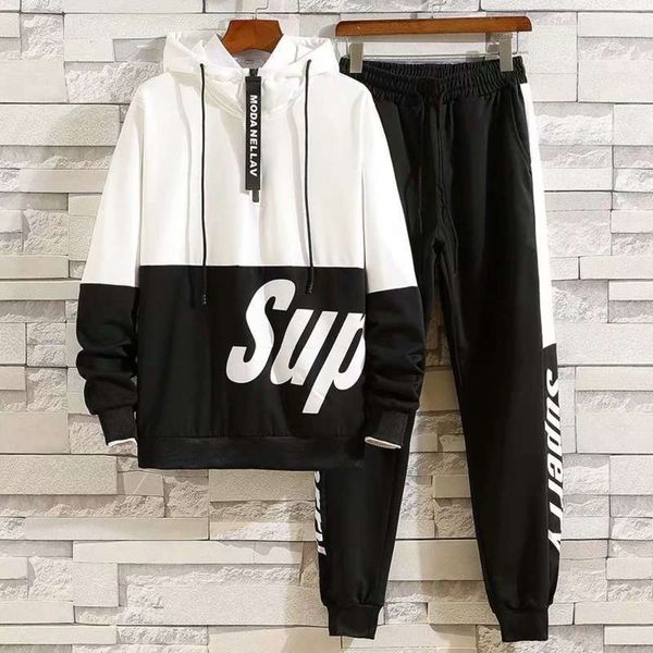 

youth autumn men's long sleeve sweater suit trend handsome high school students two piece casual sportswear, Gray