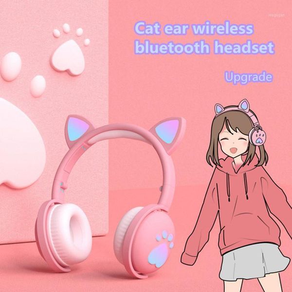 

new arrival cute head-mounted wireless bluetooth cat ear cat claw cartoon headset with mic led light music hifi upgrade headset1