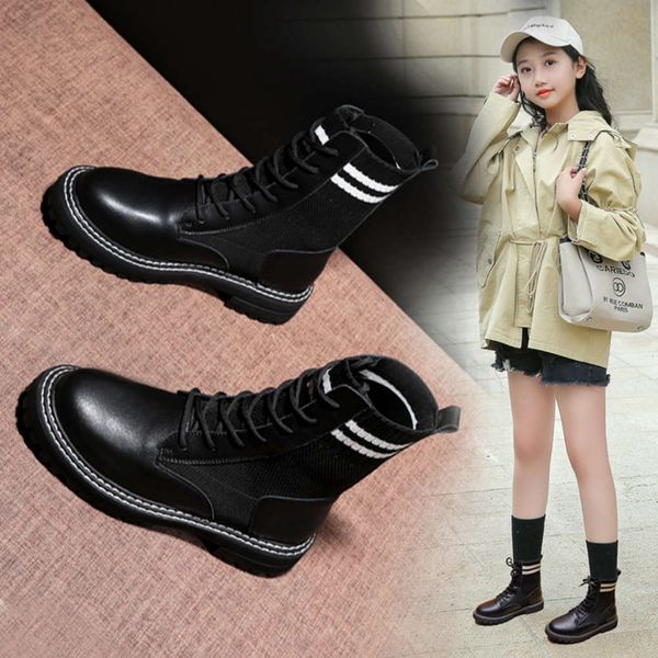 

martin foreign sle little girl women' flying short single boots girls' sho winter big children' cotton boot, Black;grey
