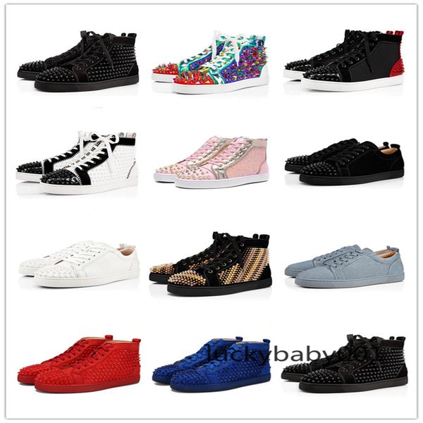 

2021 red bottoms men women shoes studded spikes loafers sneakers suede leather flats mens trainers casual shoes jogging walking multicolor, Black;red