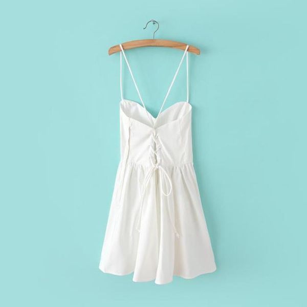 

summer new style fashion versatile high waist back cross strap bandage dress big swing women's short skirt, Black;gray