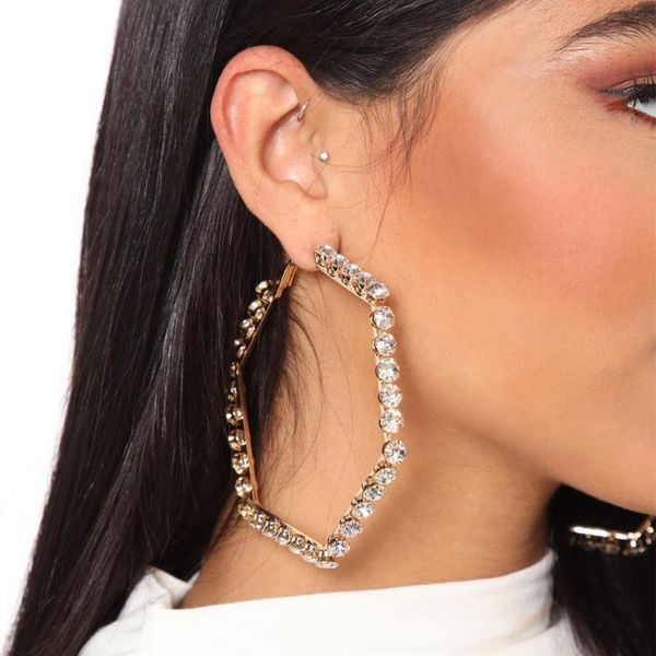 

hoop & huggie arrival women fashion shiny rhinestone geometric earrings jewelry trendy girls' statement accessories, Golden;silver