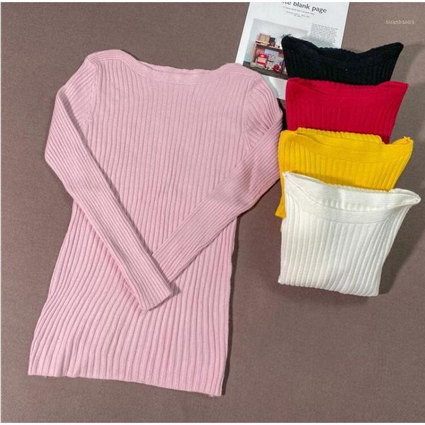 

new 2020 women's knitwears autumn winter slim warm pullover 5 colours minimalist elegant pink ladies bottoming cl5031, White;black