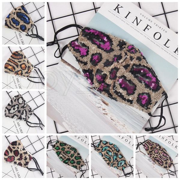

leopard idoq face mouth dustproof mask bling designer fashion bl women washable reusable masks sequins rr lfow