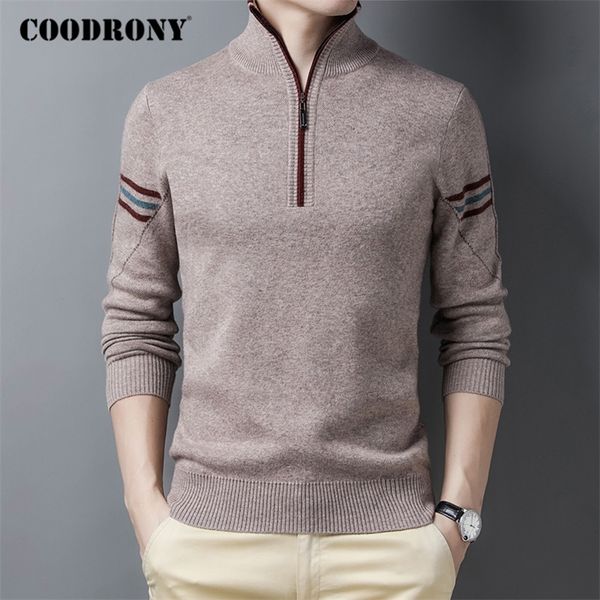 

coodrony 100% merino wool zipper turtleneck sweaters thick warm winter sweater men cashmere pullover fashion casual jumper c3056 201224, White;black