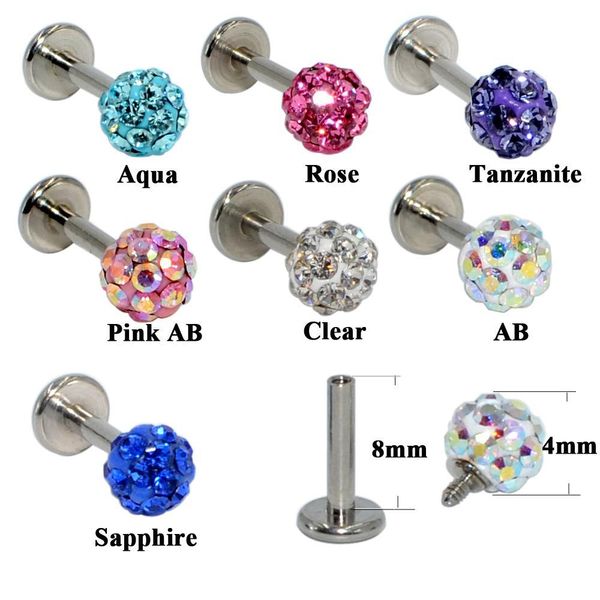 

7pcs surgical steel 4mm charming crystal ball labret tragus cartilage earring round tragus lip ring ear cartilage earring 16g q jllqih, Silver