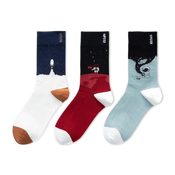 

men autumn winter new space program medium tube socks astronaut trend socks couple sa316, Black