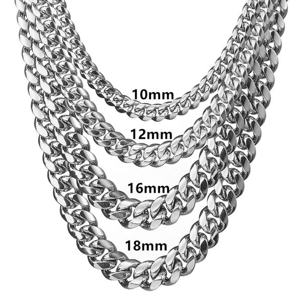 6-18mm in acciaio inox cuban catene miami collane grande catena di collegamento colore argento pesante per uomo hiphop rock gioielli