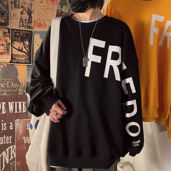 

-autumn hoodies 2021 new arrivals of long sleeves around the neck male youth loose yellow tide yzjx zcc6, Black