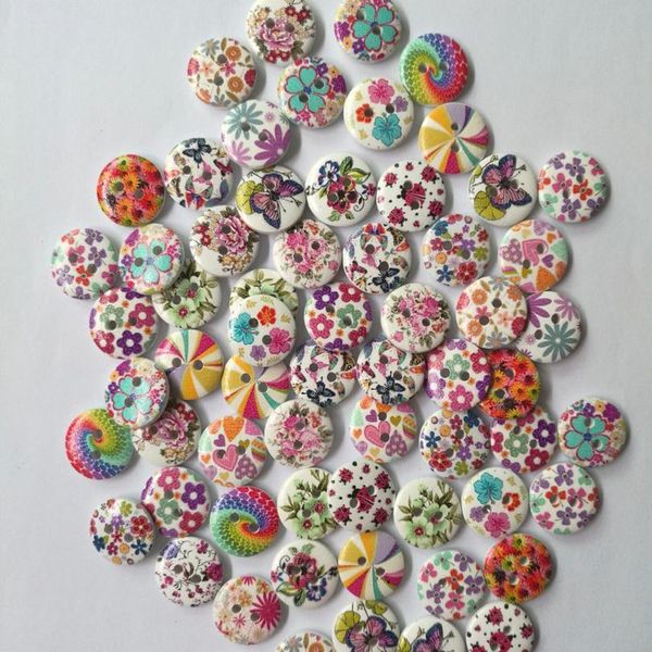 

50pcs 2 holes wood buttons craft handmake scrapbooking sewing clothing accessories 15mm buttons flower painted sewin jllfcz, Blike;white