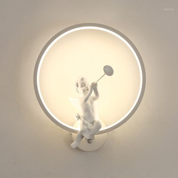 

gzmj wonderland modern black/white wall lamp design round wall light acrylic decoration lights for angel play the trumpet1