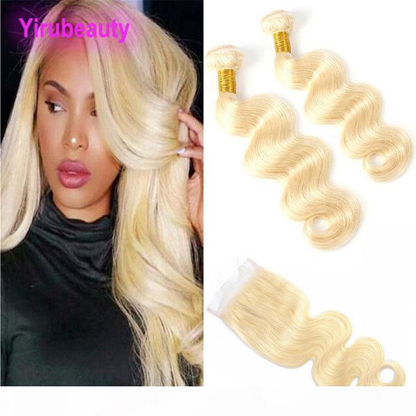 

peruvian human hair 2 bundles with 4x4 lace closure with baby hair yirubeauty 613# blonde body wave hair products with lace closure 8-30inch, Black;brown