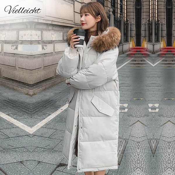 

vielleicht 2022 long winter coat women hooded down parka ladies new warm winter jaet women loose big fur collar jaet coat, Black