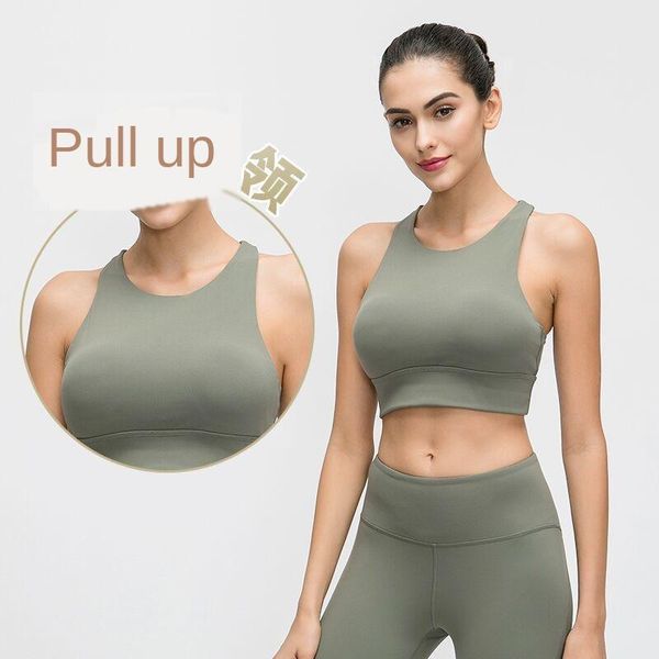 

2020 high-neck push up gym workout bras women high impact soft nylon dance yoga sports bras athletic tank top, White;red