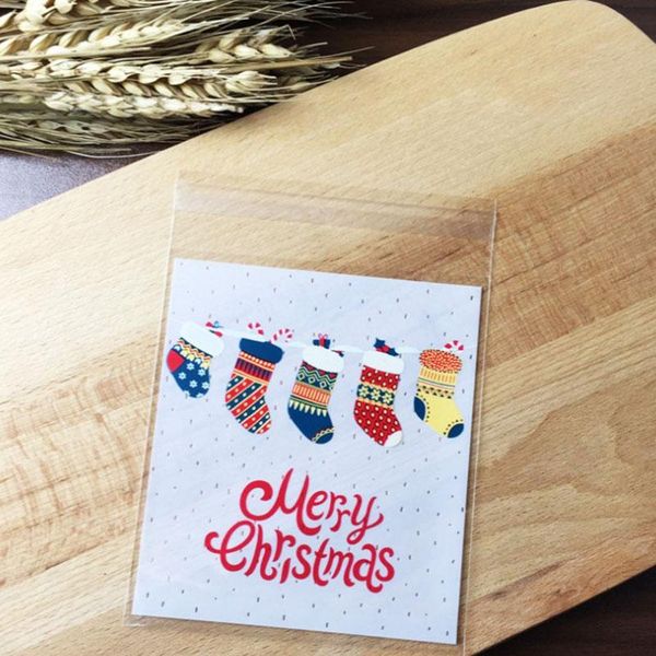 

gift wrap 50pcs plastic bag christmas packaging for biscuits candy socks polka dot white frosted xmas wrapping