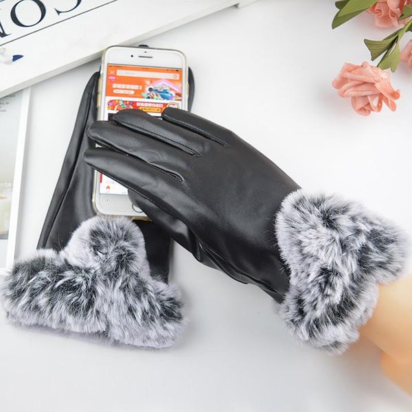

warm thermal gloves cycling running fitness driving outdoors women non-slip touch screen gloves leather #yj, Blue;gray